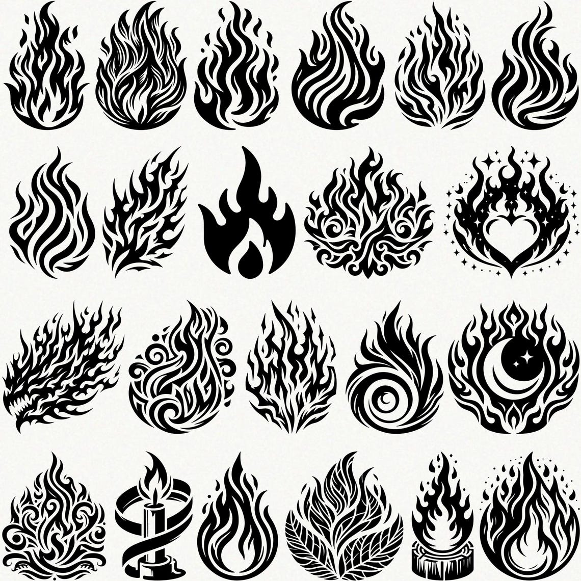 Flame SVG Bundle – 62 Fire Clipart Designs, Fire Symbol PNG, Fire ...