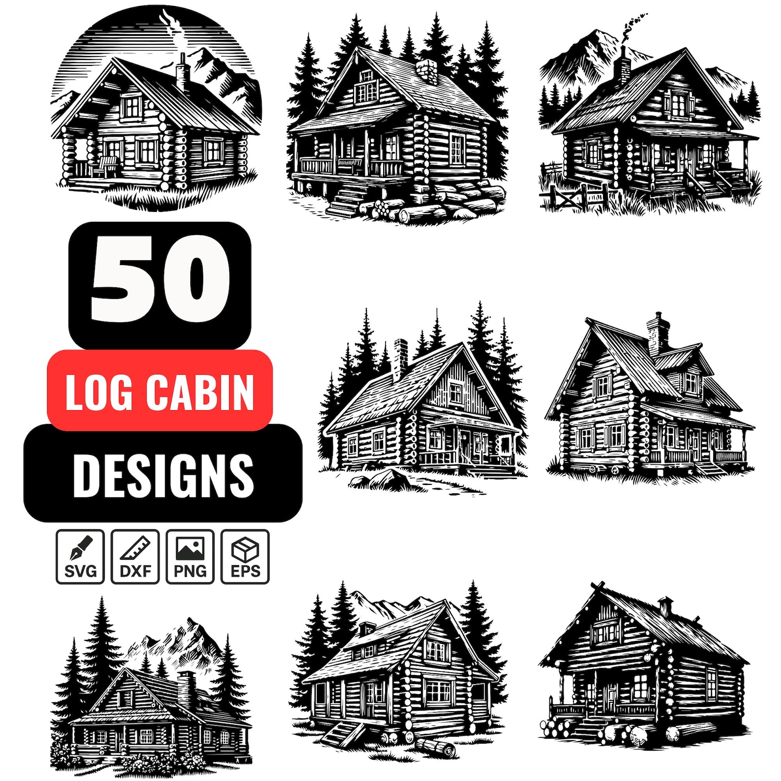 Log Cabin Svg Bundle, Rustic Cabin Svg, Log House Svg, Mountain Cabin ...