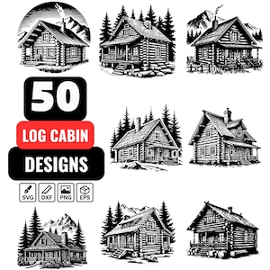 Log Cabin Svg Bundle, Rustic Cabin Svg, Log House Svg, Mountain Cabin Clipart, Forest Cottage Svg, Log Home for Cricut and silhouette studio