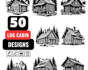 Paquete SVG de cabaña de troncos, cabaña rústica SVG, casa de troncos SVG, clipart de cabaña de montaña, cabaña en el bosque SVG, casa de troncos para Cricut y Silhouette Studio