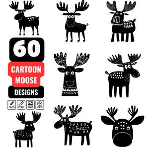 Cartoon Moose Svg Bundle, Cartoon Moose png, Moose Clipart, Funny Moose svg, Cute Moose svg, Adorable Moose svg, Cartoon Animal svg