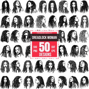 Dreadlock Frau SVG Bundle, Frau mit Dreads svg, Afro Frau svg, Natürliches haar svg, Dreadlock art, lockiges Haar svg, Dreadlock Frau Png Bild 1