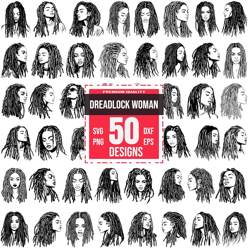 Dreadlock Frau SVG Bundle, Frau mit Dreads svg, Afro Frau svg, Natürliches haar svg, Dreadlock art, lockiges Haar svg, Dreadlock Frau Png Bild 1