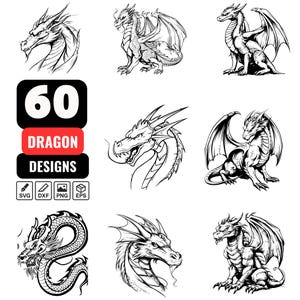 Dragon Svg Bundle, Mythical Dragon svg, Chinese Dragon svg, Dragon Clipart, Dragon Vector, Fantasy Dragon svg, Dragon Tattoo svg