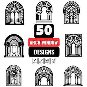 50 Arch Window SVG Bundle, Oriental Ornate Window Clipart PNG, Moroccan Arch Cut Files for Cricut, Decorative Architecture Silhouette