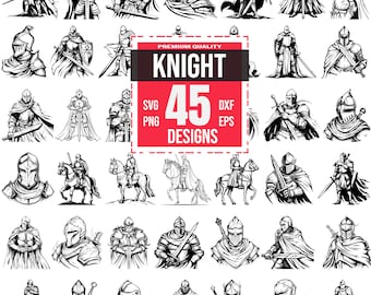 Knight Svg Bundle, Medieval Knight svg, Knight Illustration, Chivalry svg, Warrior svg, Knight on Horse svg, Fantasy Knight svg