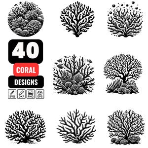 Coral SVG Bundle | 40 Ocean Reef Designs | Marine Life, Sea Nature, Cricut Cut