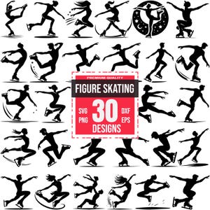Figure Skating SVG Bundle, Ice Skater Silhouette Clipart, Winter Sports, Ice Dancing Cricut Design Set