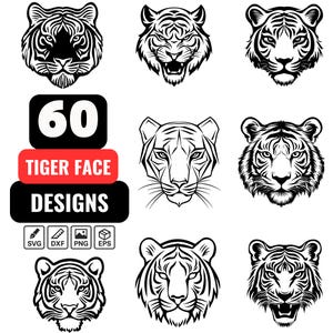 60 Tiger Face SVG Bundle – Fierce and Artistic Tiger Head Designs for ...