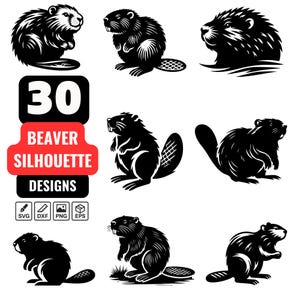 Beaver Svg Bundle, Beaver Silhouette Clipart, Beaver Vector Set, Beaver Svg, Woodland Animal designs for tshirt, mugs etc