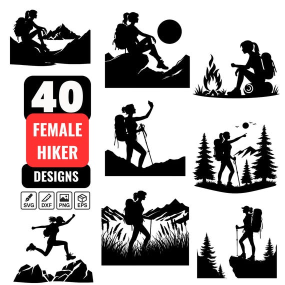 Female Hiker SVG Bundle | 40 Adventure Woman Designs | Hiking Clipart for Cricut, Sublimation & Laser Cutting |Woman Hiker | Explorer Design