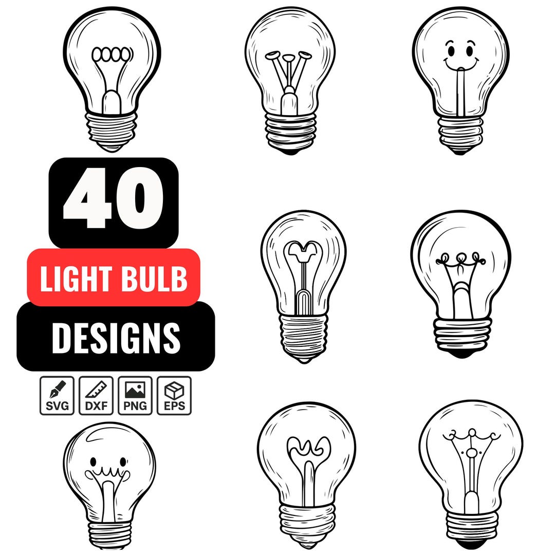 Light Bulb SVG Bundle, 40 Lightbulb Silhouette Designs, Idea Lamp Svg ...