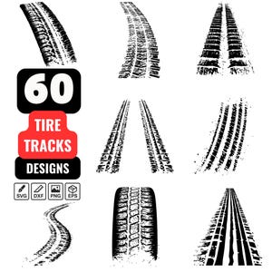 Tire Tracks SVG Bundle, 60 Car and Truck Tire Track Clipart, Grunge Vehicle Tracks Vector Art, Off-Road designs for Cricut and Silhouette