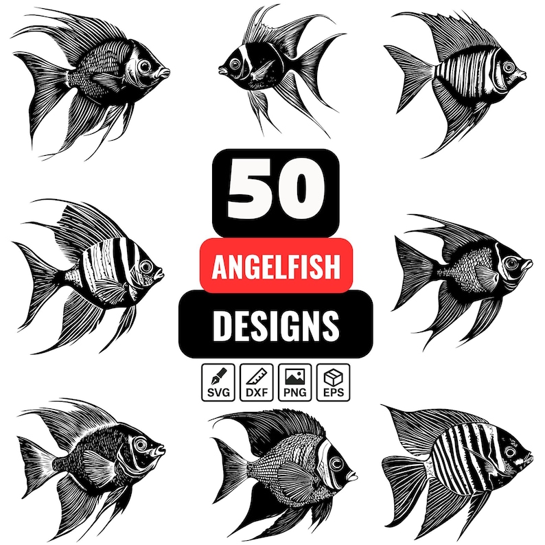 Angelfish SVG Bundle, Tropical Fish Silhouette Clipart, Aquarium Marine ...