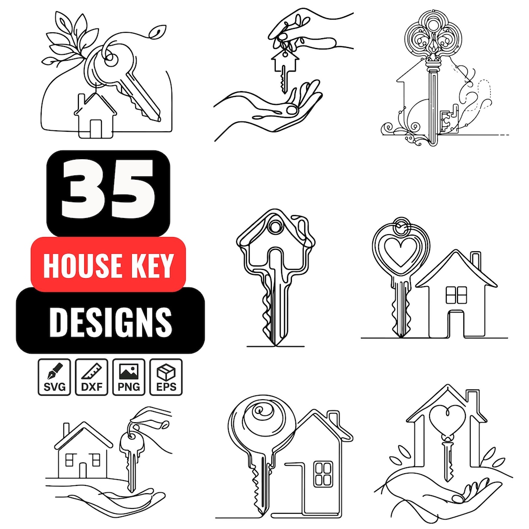 House Key SVG Bundle, 35 Minimalist Line Art House Key Vector Designs ...