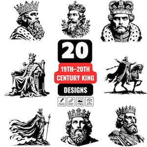 King SVG Bundle: 20 Royal Portrait Designs for Cricut, Silhouette