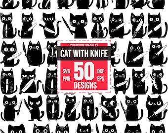 Cat with Knife SVG | Mischievous and Bold Cat Design
