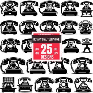 25 Vintage Rotary Telephone SVG, Retro Phone Clipart, Antique Dial Telephone Vector, Old Fashioned Phone PNG, Nostalgic Call Icon