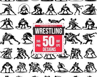 Wrestling SVG Bundle | 50 Wrestler Designs | Wrestling Clipart | Combat Sports PNG | Grappling DXF | Martial Arts Designs