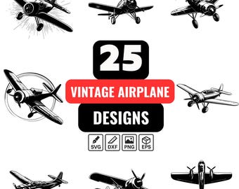 Vintage Airplane SVG Bundle for Aviation Decor, 25 Illustrations