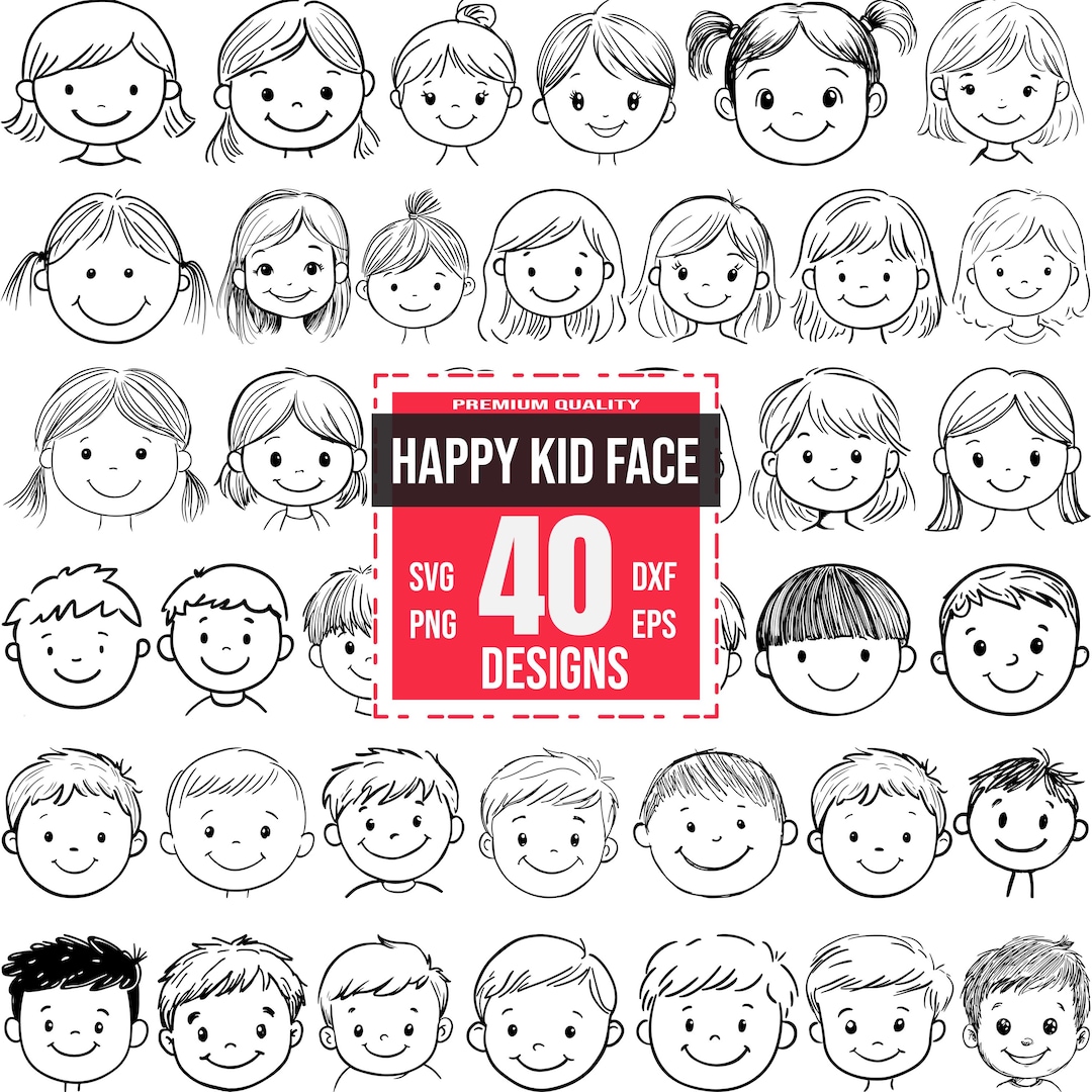 Happy Kid Face Svg Bundle, Child Smile Png, Kid Clipart Svg, Cute Kid ...