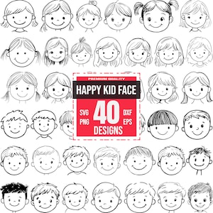 Paquete de SVG de cara de niño feliz, sonrisa de niño png, clipart de niño svg, cara de niño lindo svg, diseño de niño feliz, cara sonriente svg, niño de dibujos animados svg