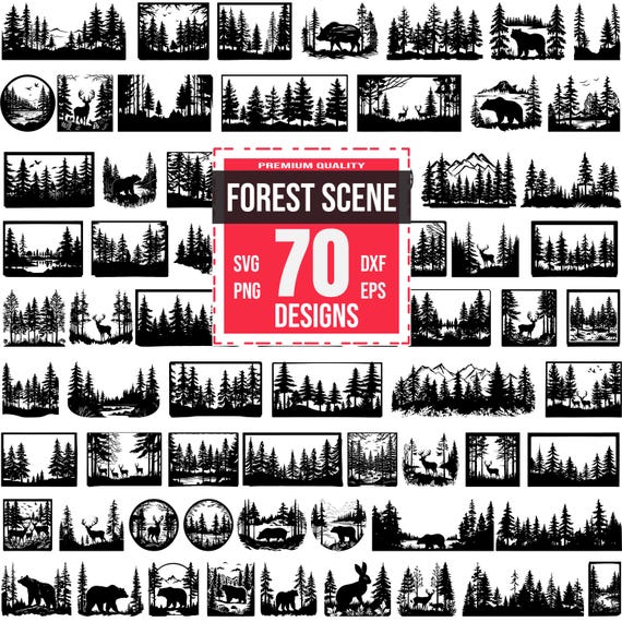 Forest Scene Svg Bundle, Woodland Svg, Nature Svg, Forest landscape Svg, Forest vector, Forest design, Rustic forest Svg, Outdoor Svg