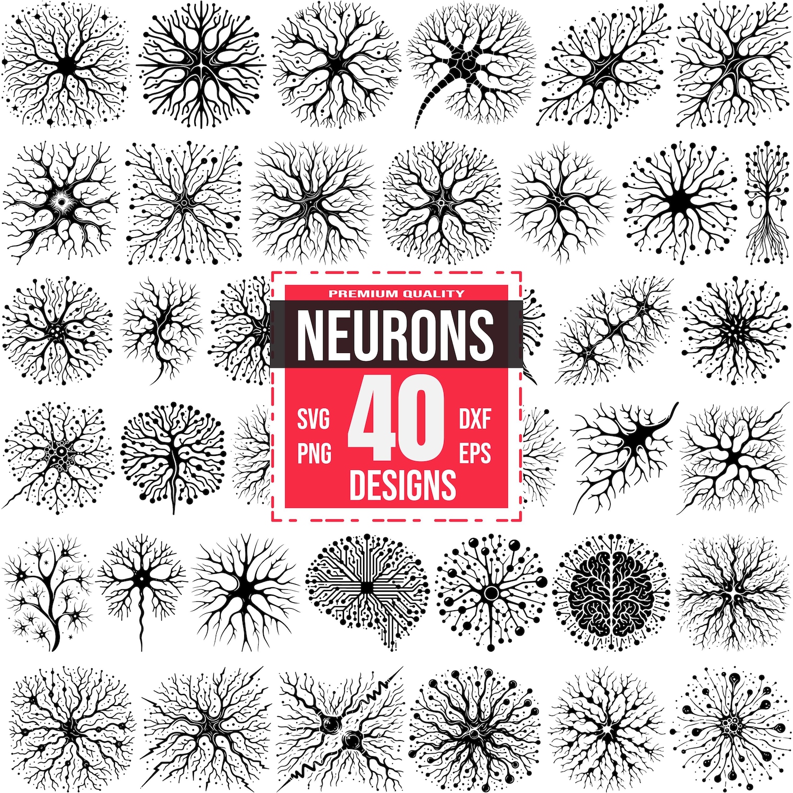 Neural Network SVG Bundle | 40 Brain & Nervous System Designs for T ...