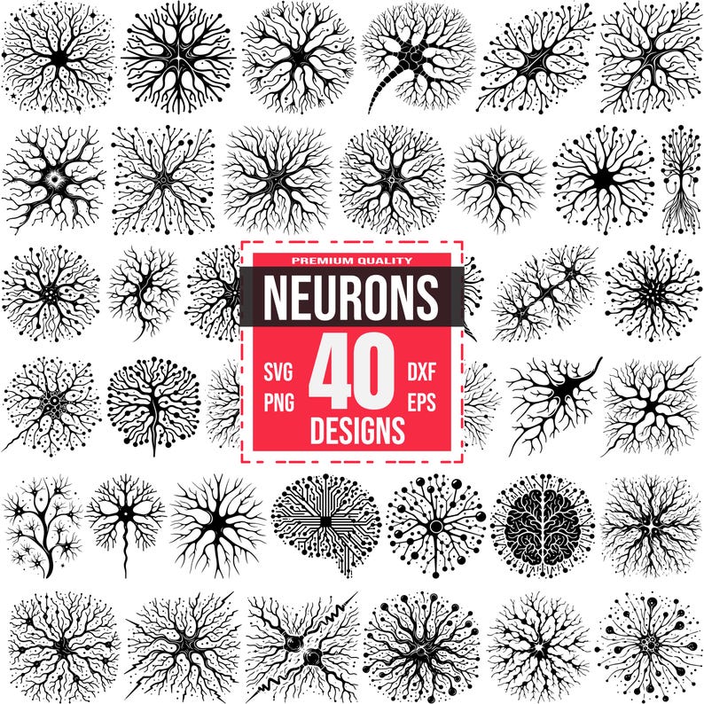 Neuron Pixel Design Neural Network SVG Bundle | 40 Brain & Nervous System Designs for T ...