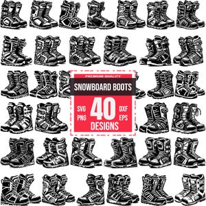 Snowboard Boots SVG Bundle, Winter Sports PNG, Snowboarding Gear DXF, Ski Boots Clipart, Snow Rider Vector, Extreme Sports