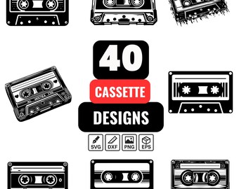40 Cassette Tape SVG Bundle, Retro 80s Music Clipart, Vintage Audio Tape Cut Files for Cricut, 90s Nostalgia Vector Art, Mixtape Silhouette