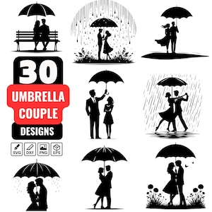 30 Couple Under Umbrella SVG Bundle, Romantic Silhouette Clipart, Love Rain Graphics, Love Clipart Rainy Day, Romantic Designs