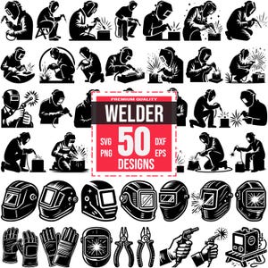 Welder SVG Bundle | 50 Industrial & Welding Designs | Metalwork, Tradesman, Welding Tools, Cricut and Laser Cut
