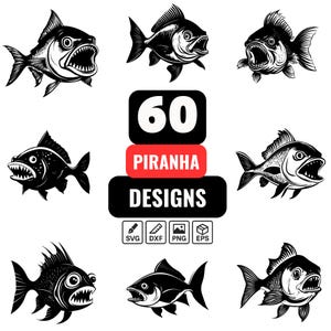 Piranha Svg Bundle, Aquatic svg, Predator fish svg, Piranha design, Piranha vector, Piranha clipart, River fish, Tropical fish, Piranha art