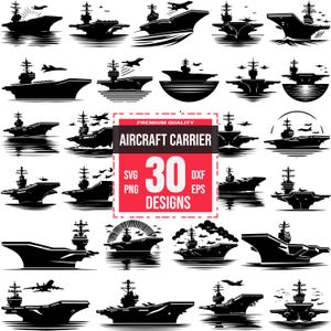 Aircraft Carrier SVG Bundle | 30 Warship Designs | Navy, Military, Battleship, Cricut and Laser Cut