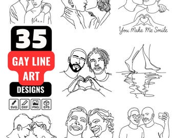 Gay Line Art SVG Bundle | 35 LGBTQ Paar One Line Zeichnen PNG | Minimalistische Gay Liebe Clipart, Pride Art für Cricut