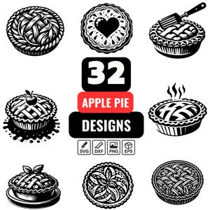 32 Äppelpaj SVG, Hemgjord Paj Clipart, Bageri Dessert PNG, Färskt Bakverk DXF, Thanksgiving Paj Vektor, Sötsaker Digital Design