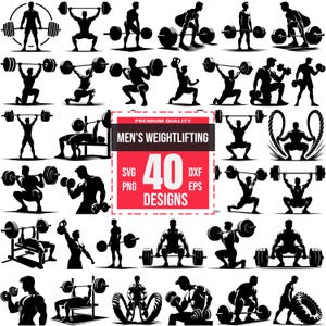 40 mannen gewichtheffer SVG-bundel | Sportschool fitness clipart | Bodybuildingsontwerpen