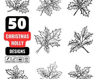 Christmas Holly Svg Bundle,Holly leaves Svg, Holiday holly Svg, Winter holly Svg, Xmas holly Svg, Festive holly Svg, Holly wreath Svg