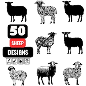 50 Sheep SVG Bundle – Detailed and Decorative Sheep Silhouettes and Patterns for Cricut, Silhouette, and Digital Crafts