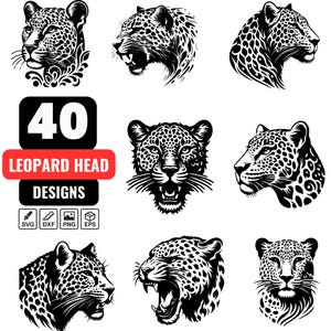 40 Leopard Head SVG Bundle – Detailed and Artistic Leopard Face Designs for Cricut, Silhouette, and Wildlife Art Projects