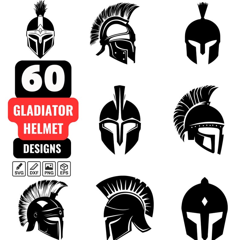 Gladiator Helmet Svg Bundle, Roman helmet svg, Ancient warrior svg, Gladiator design svg, Historical helmet svg, Gladiator armor svg image 1