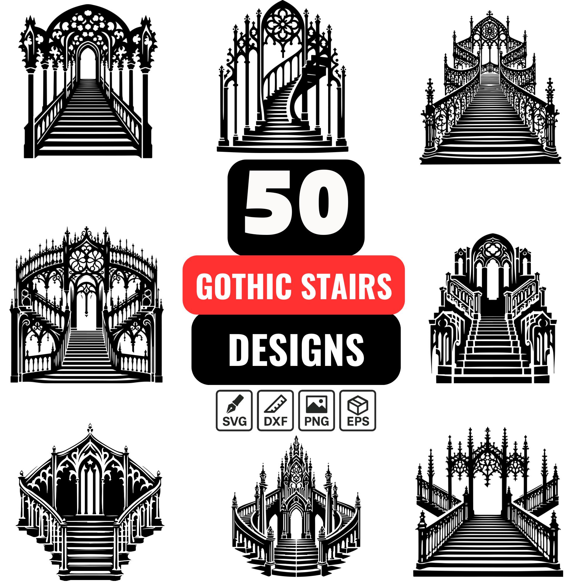 50 Gothic Stairs SVG Bundle,gothic Architecture Clipart Png,cathedral ...