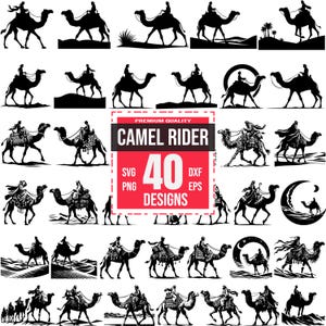 40 Camel Rider SVG Bundle, Desert Nomad PNG, Arabian Caravan DXF, Bedouin, Middle Eastern Art Vector, Sand Dune Clipart