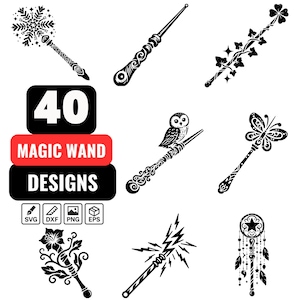 Magic Wand SVG Bundle, 40 Magic Wand Clipart, Wizard Wand Silhouette svg png dxf eps, Fairy Wand SVG, Magical Clip Art, Witchcraft Vector
