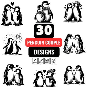 Penguin Couple SVG Bundle | 30 Cute Penguin Designs | Love Birds, Winter Animals, Cricut and Laser Cut