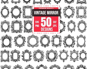 Vintage Mirror Frame SVG Bundle, Antique mirror frame Svg, Ornate frame Svg, Victorian mirror Svg, Baroque mirror Svg,Retro mirror Svg