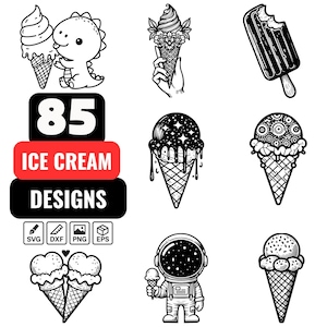85 Ice Cream SVG Bundle – Cute & Retro Frozen Treat, Summer Dessert Vector, Ice Cream Cone Designs – Kawaii, Vintage and Abstract Styles