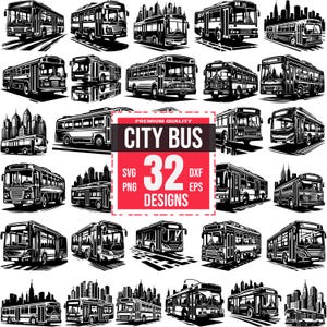 市バス SVG バンドル | 32 の公共交通機関デザイン | 都市、交通機関、車両、クリカット、レーザーカット