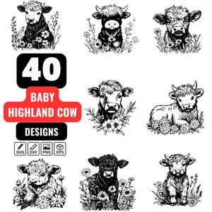 Paquete de SVG de vaca bebé de las Tierras Altas, SVG de vaca bebé, SVG de animal de granja, SVG de vaca linda, Vector de vaca de las Tierras Altas, SVG de estilo campestre, SVG de vaca adorable